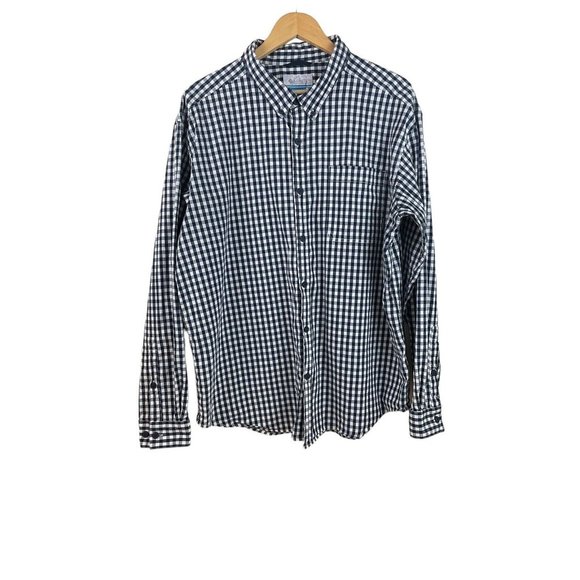 Columbia Shirt Men Size XXL Navy White Long Sleeve Button Down Crisp Cotton Blen - Picture 1 of 12
